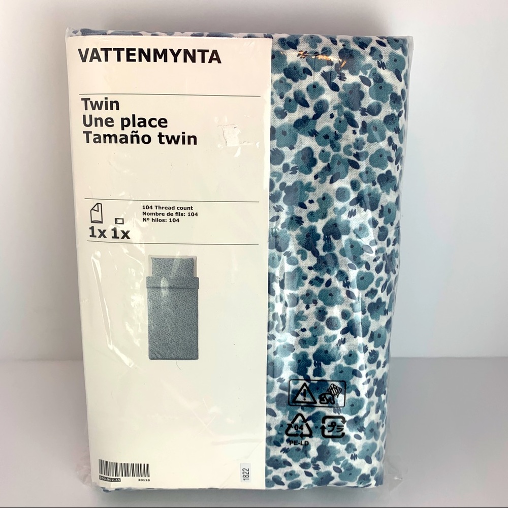 IKEA Vattenmynta NIP Twin Duvet Cover & Queen Pillowcase Blue White 100% Cotton